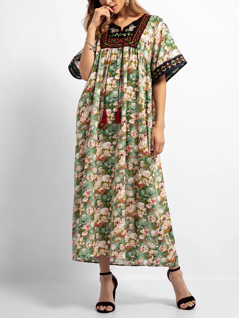 Large Size Embroidered Printed Arabian Robe Dress