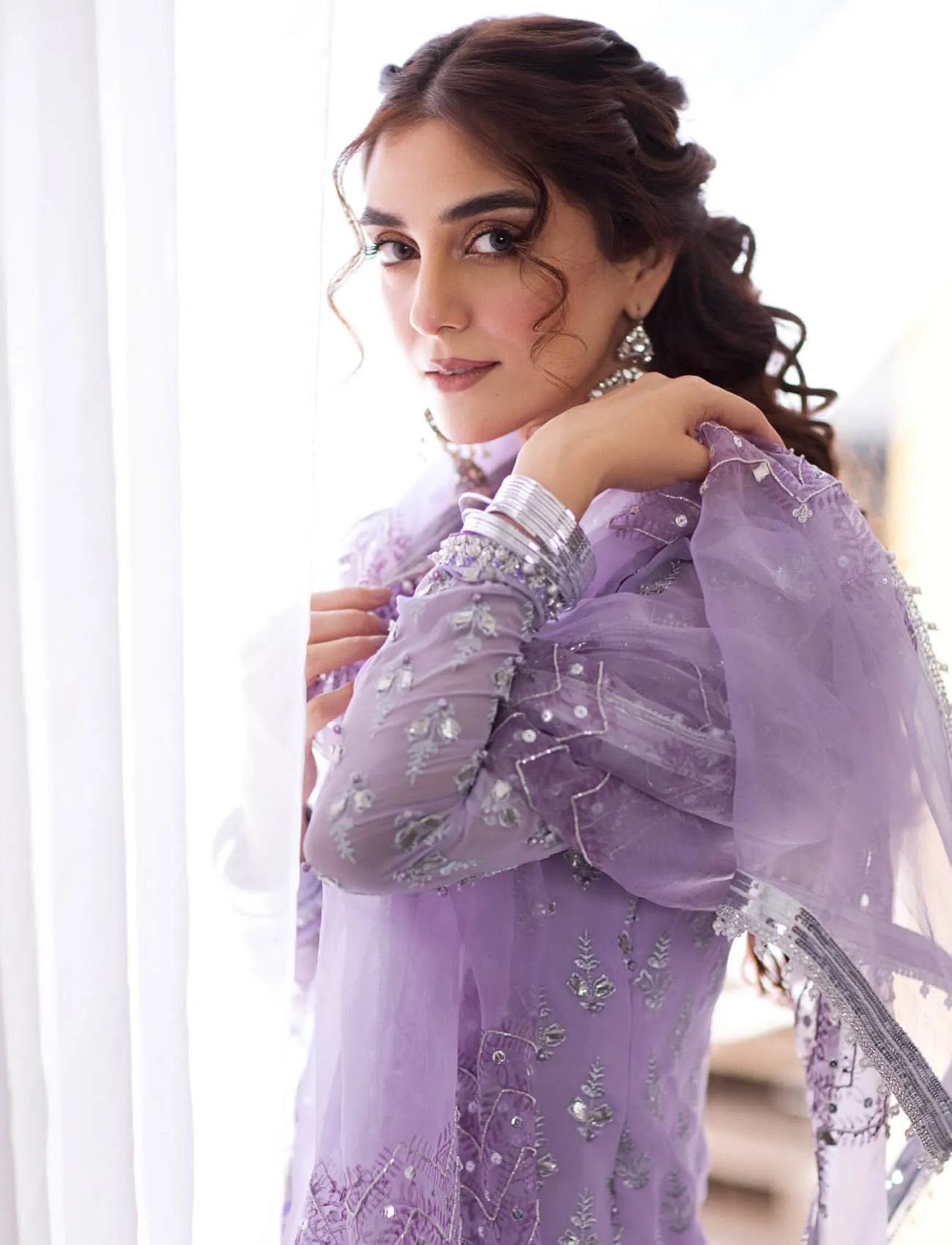 Lavender Embellished Pakistani Party Dress In Trouser Style
