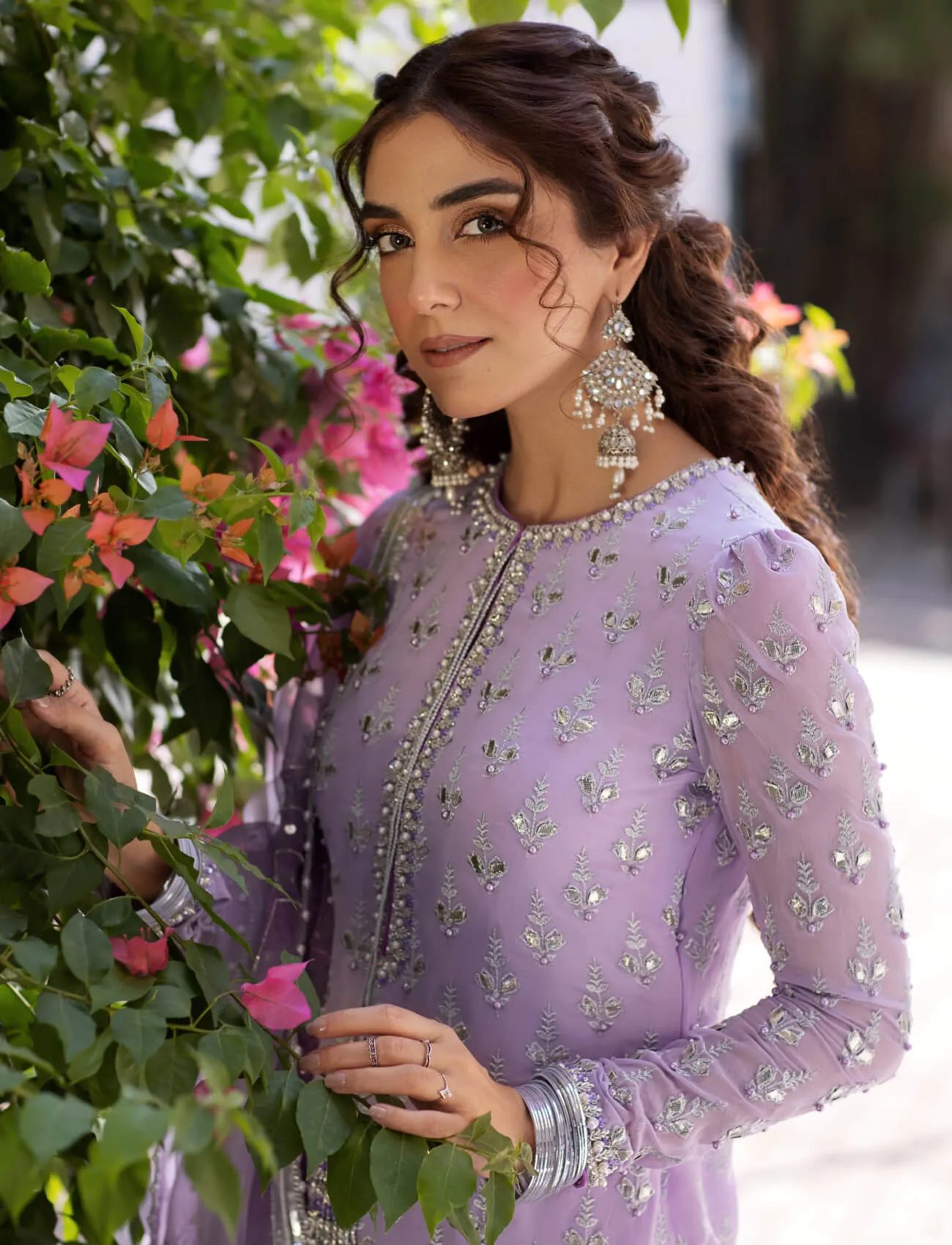 Lavender Embellished Pakistani Party Dress In Trouser Style