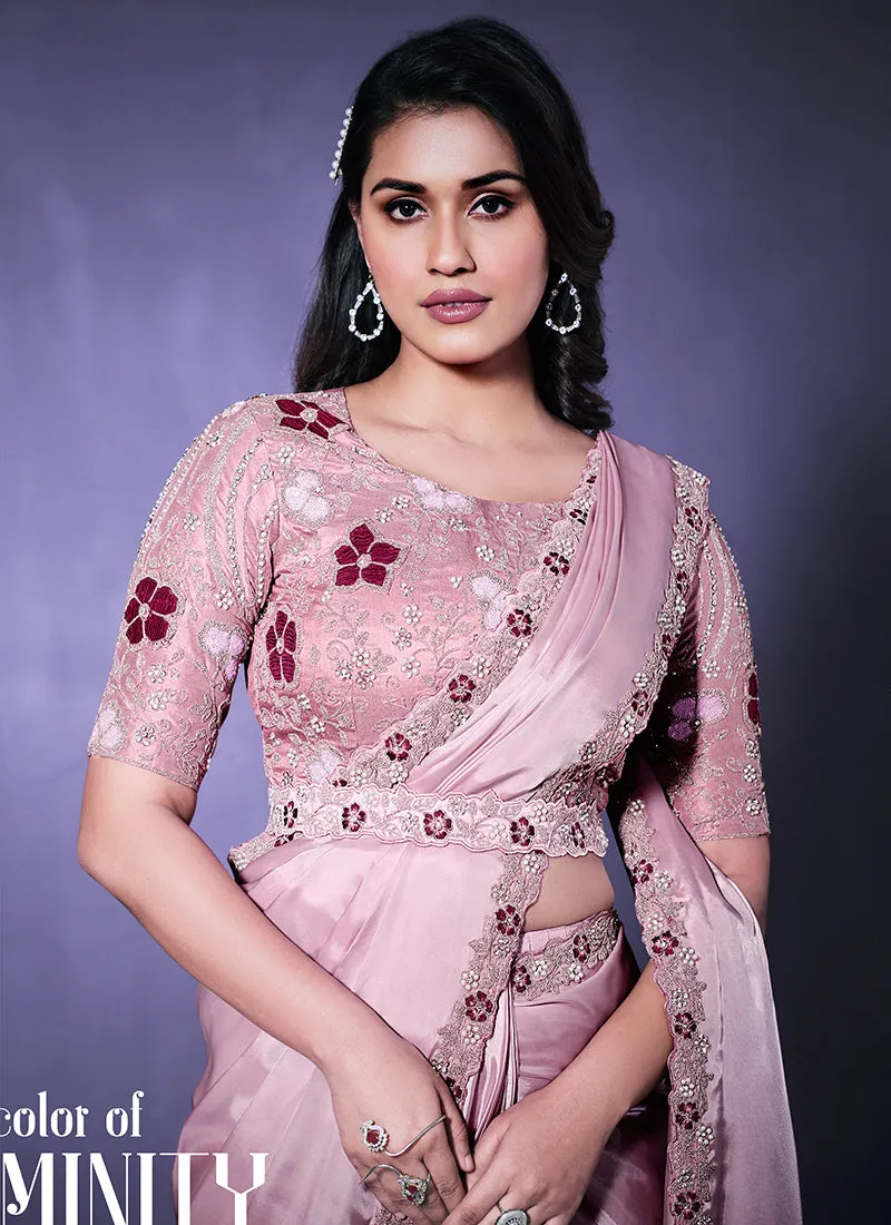 Lavender Sequence Embroidery Wedding Saree