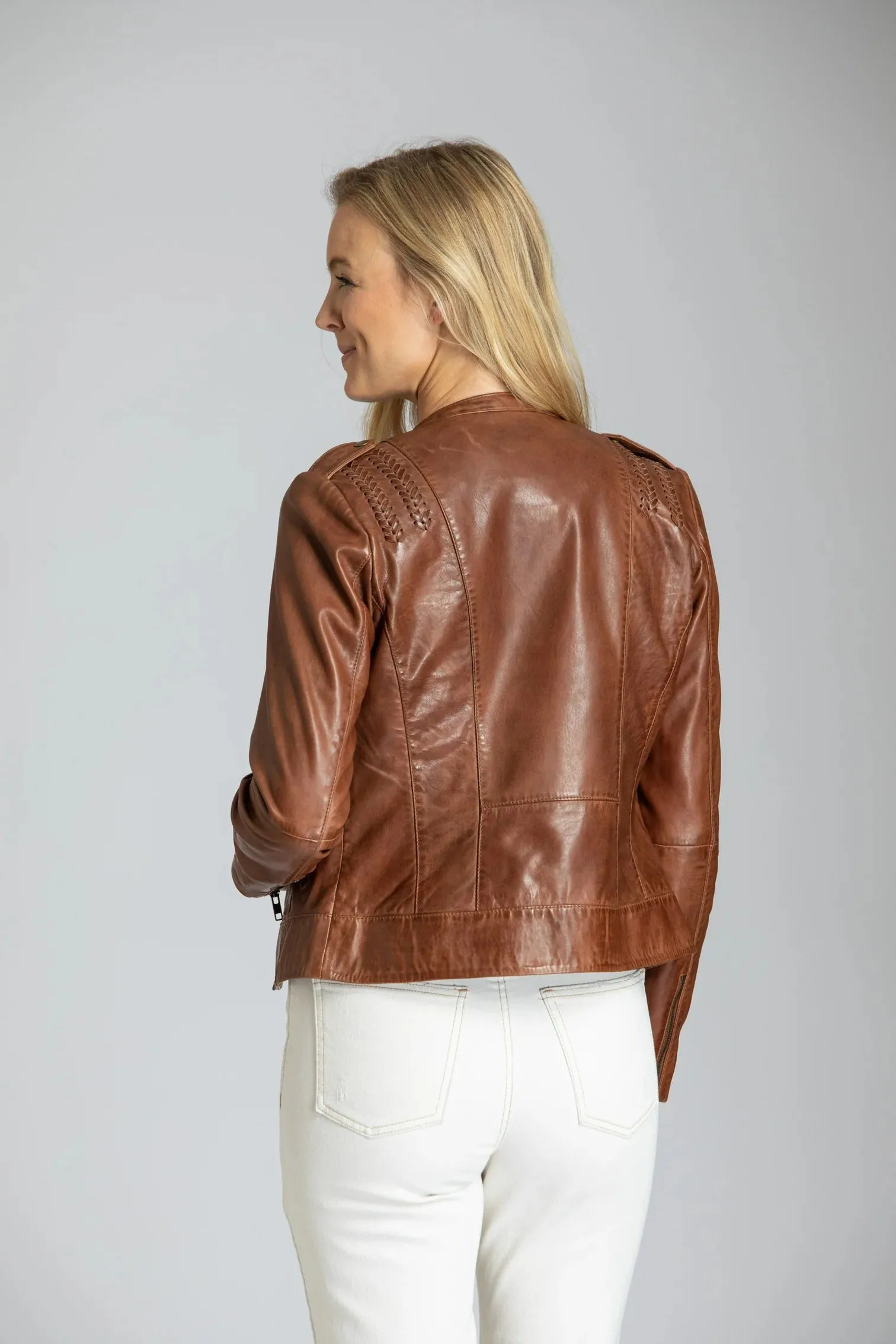 Leather Zip Jacket with Braided Detail