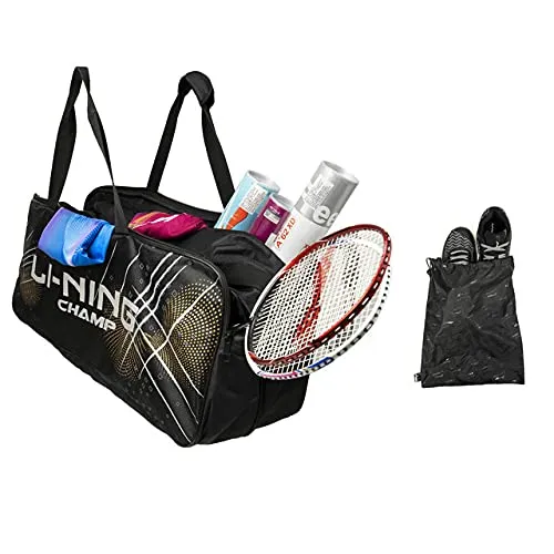 Li-Ning ABDP-374 Champ 6 in 1 Badminton Kitbag - with Additional Shoe Bag - Black, Nylon and Polyester