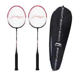 Li-Ning XP-60-IV Strung Blend Badminton Racquet (Set of 2,Black/Pink, 90-95 grams , 18-20 lbs)