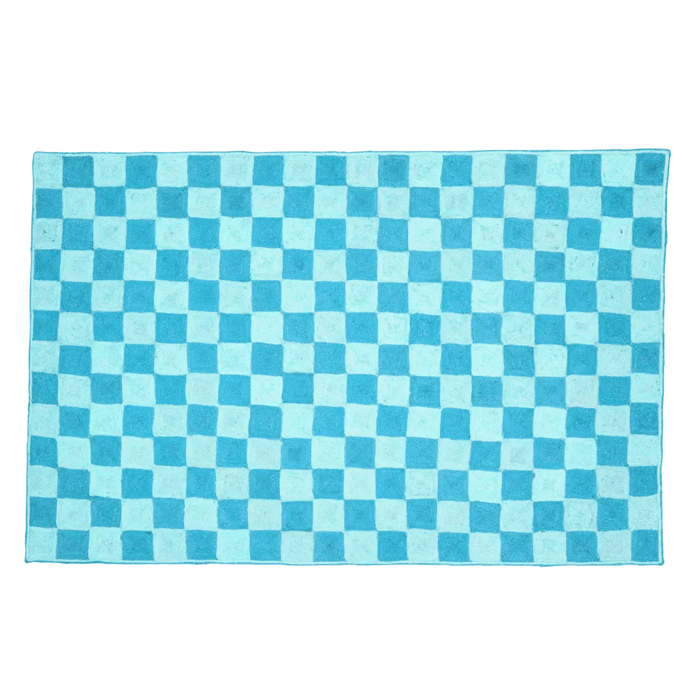 Light Blue Checker Jute Rug