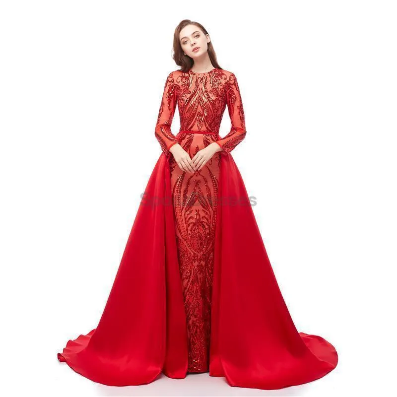 Long Sleeves Detachable Sparkly Sequin Evening Prom Dresses, Evening Party Prom Dresses, 12106