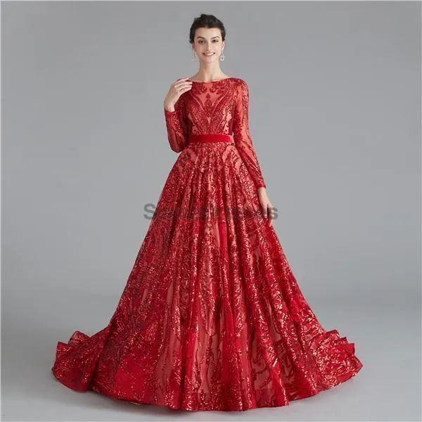 Long Sleeves Sparkly Rose Gold Backless Evening Prom Dresses, Evening Party Prom Dresses, 12111