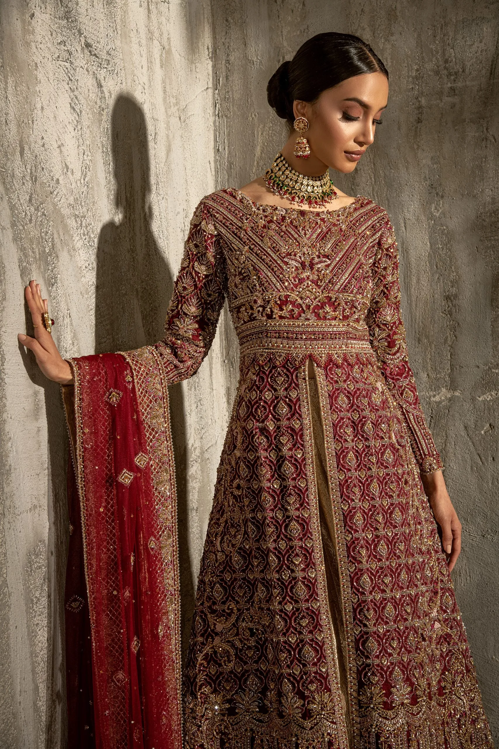 Long Tail Pakistani Maxi in Red Color for Bride #BS870
