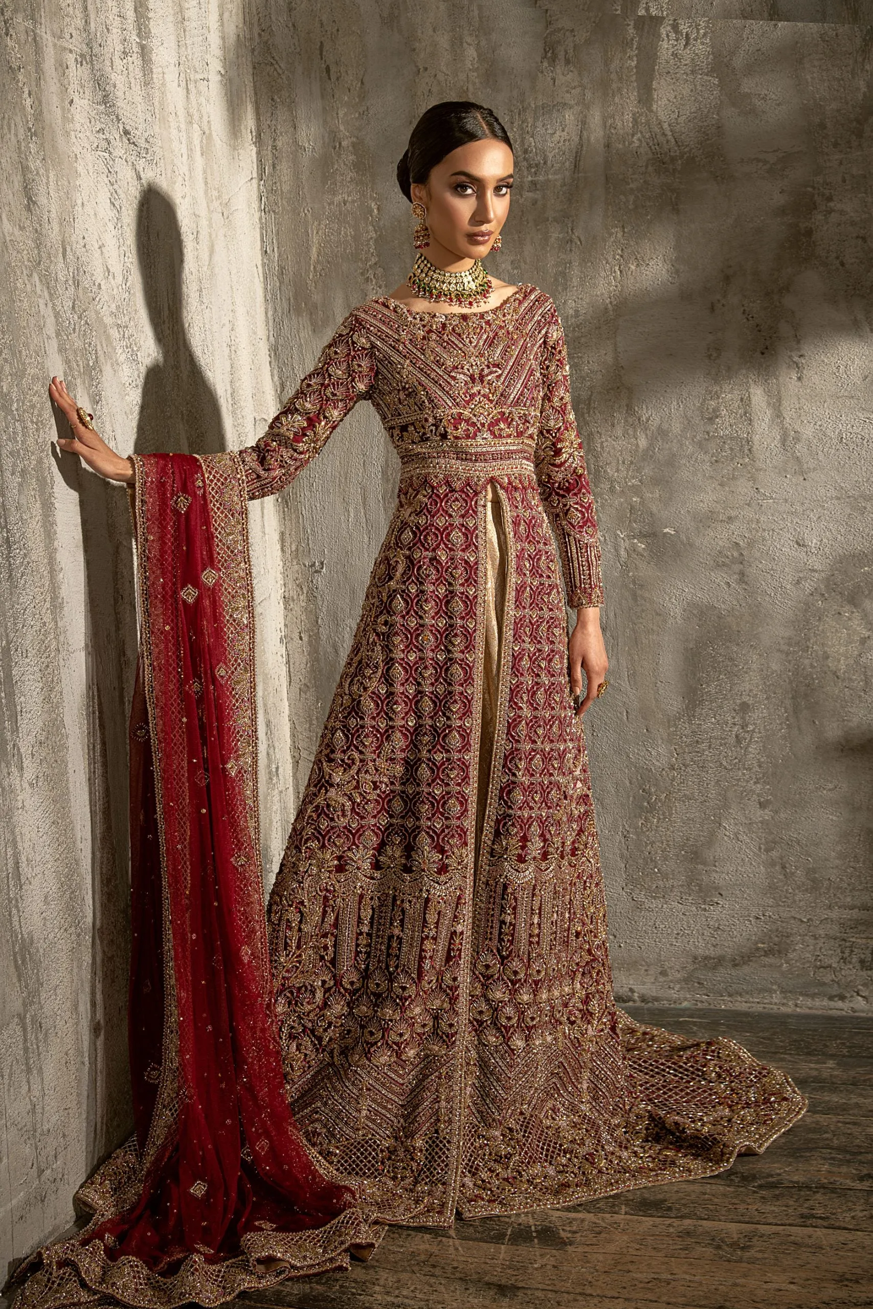 Long Tail Pakistani Maxi in Red Color for Bride #BS870