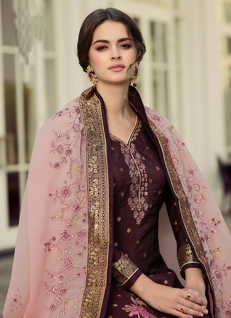 Magenta Multi Embroidered Palazzo Suit