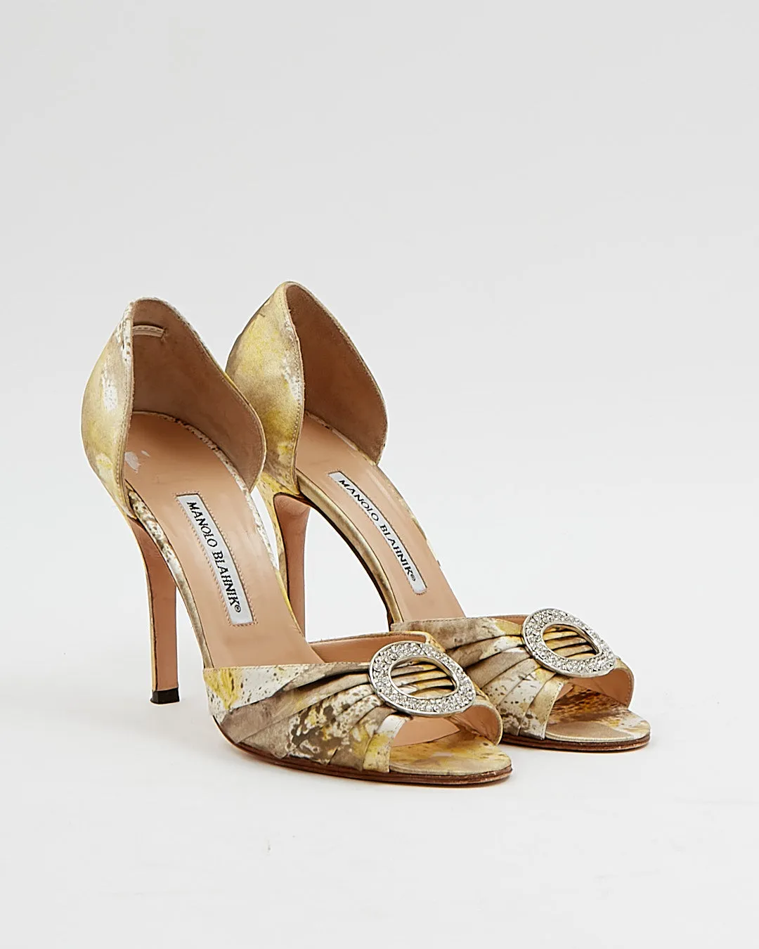 Manolo Blahnik Yellow Satin Print Embellished Heel - 38.5
