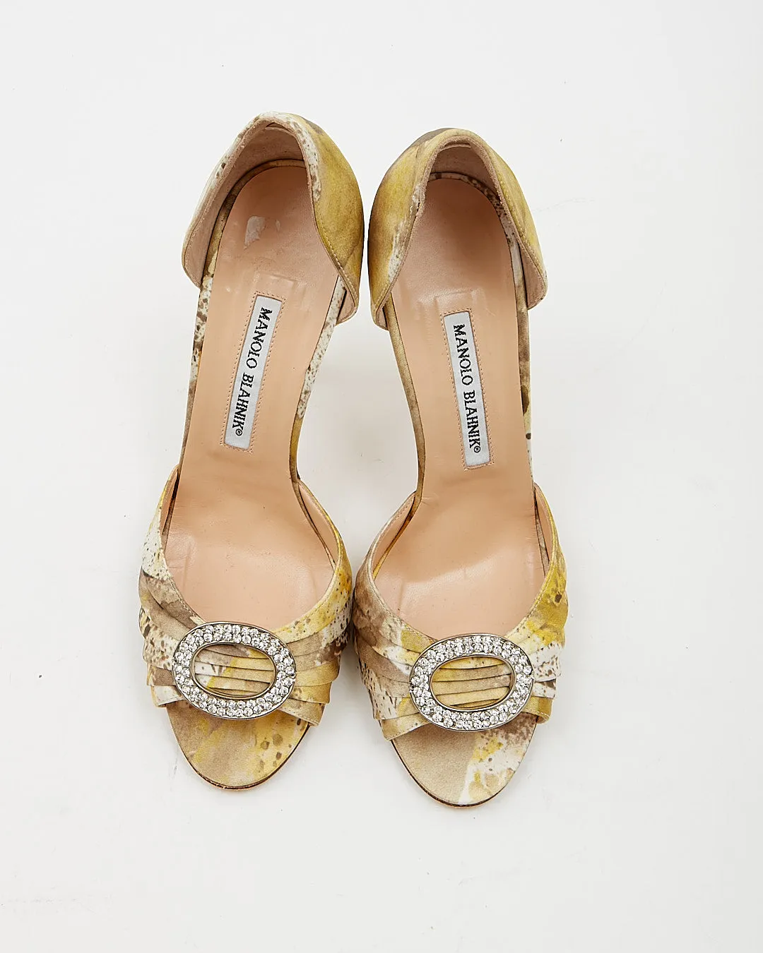 Manolo Blahnik Yellow Satin Print Embellished Heel - 38.5