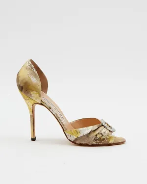 Manolo Blahnik Yellow Satin Print Embellished Heel - 38.5