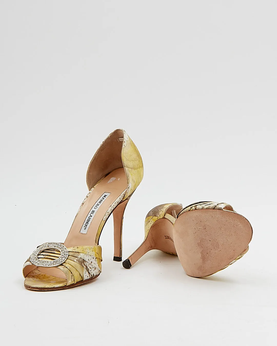 Manolo Blahnik Yellow Satin Print Embellished Heel - 38.5