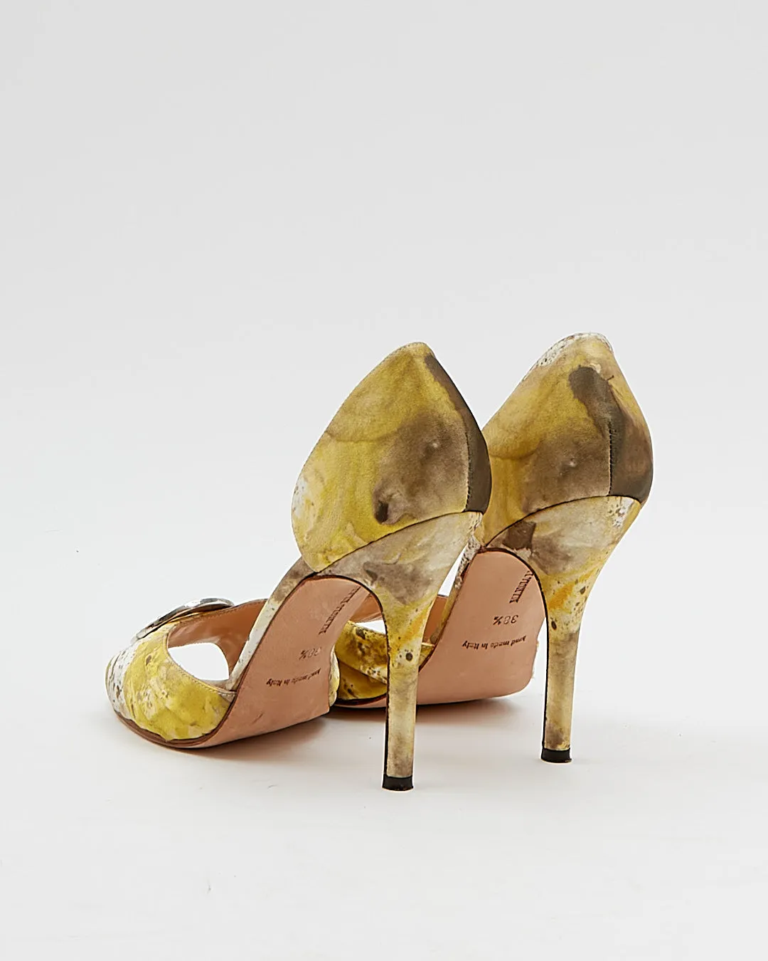 Manolo Blahnik Yellow Satin Print Embellished Heel - 38.5