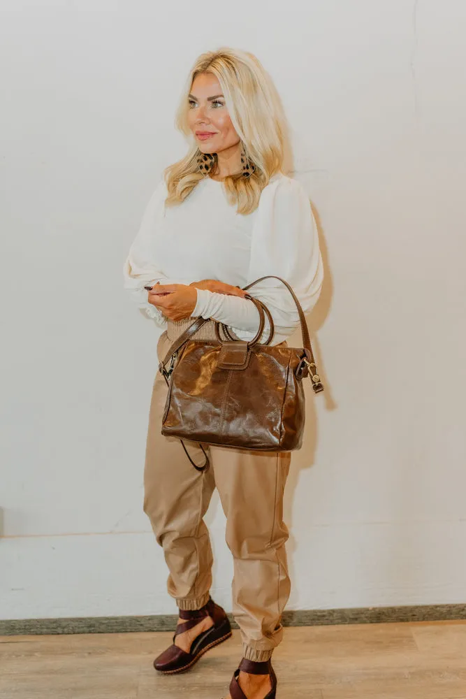 Maren Leather Smocked Joggers