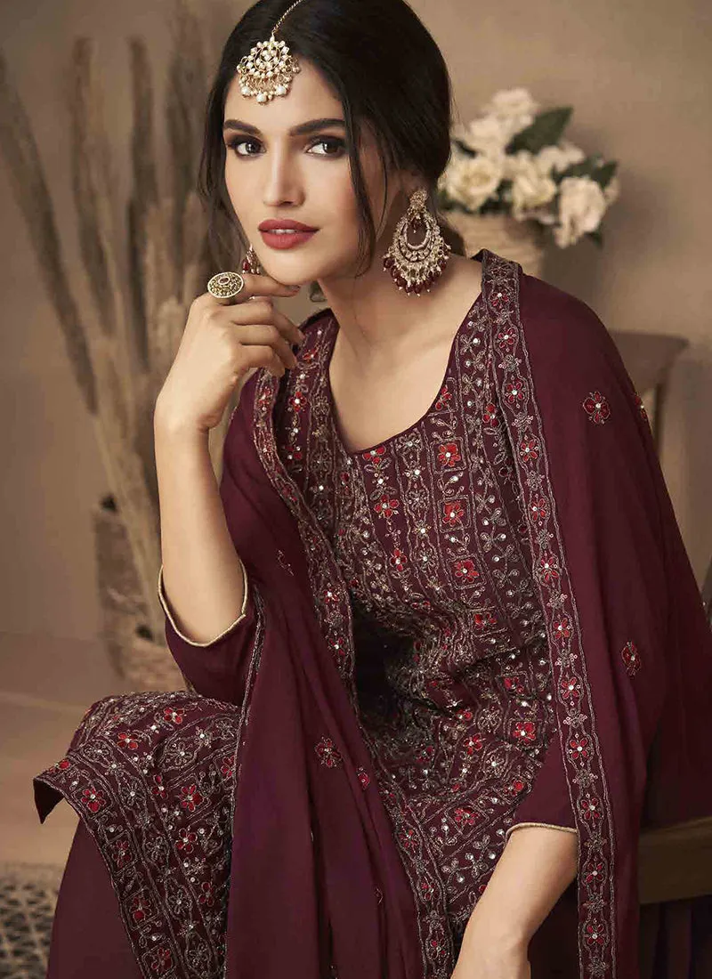 Maroon Embroidery Traditional Salwar Suit
