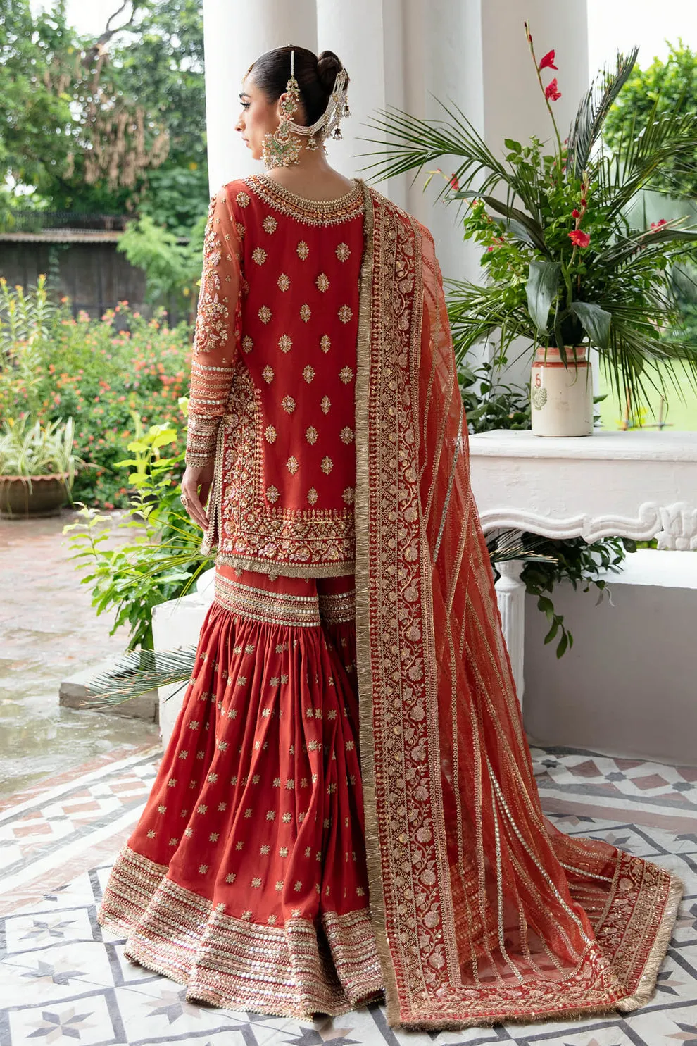 Maroon Heavily Embellished Pakistani Party Dress Sharara Kameez