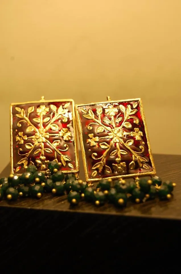 Maroon Meenakari Kundan Earrings #J4136