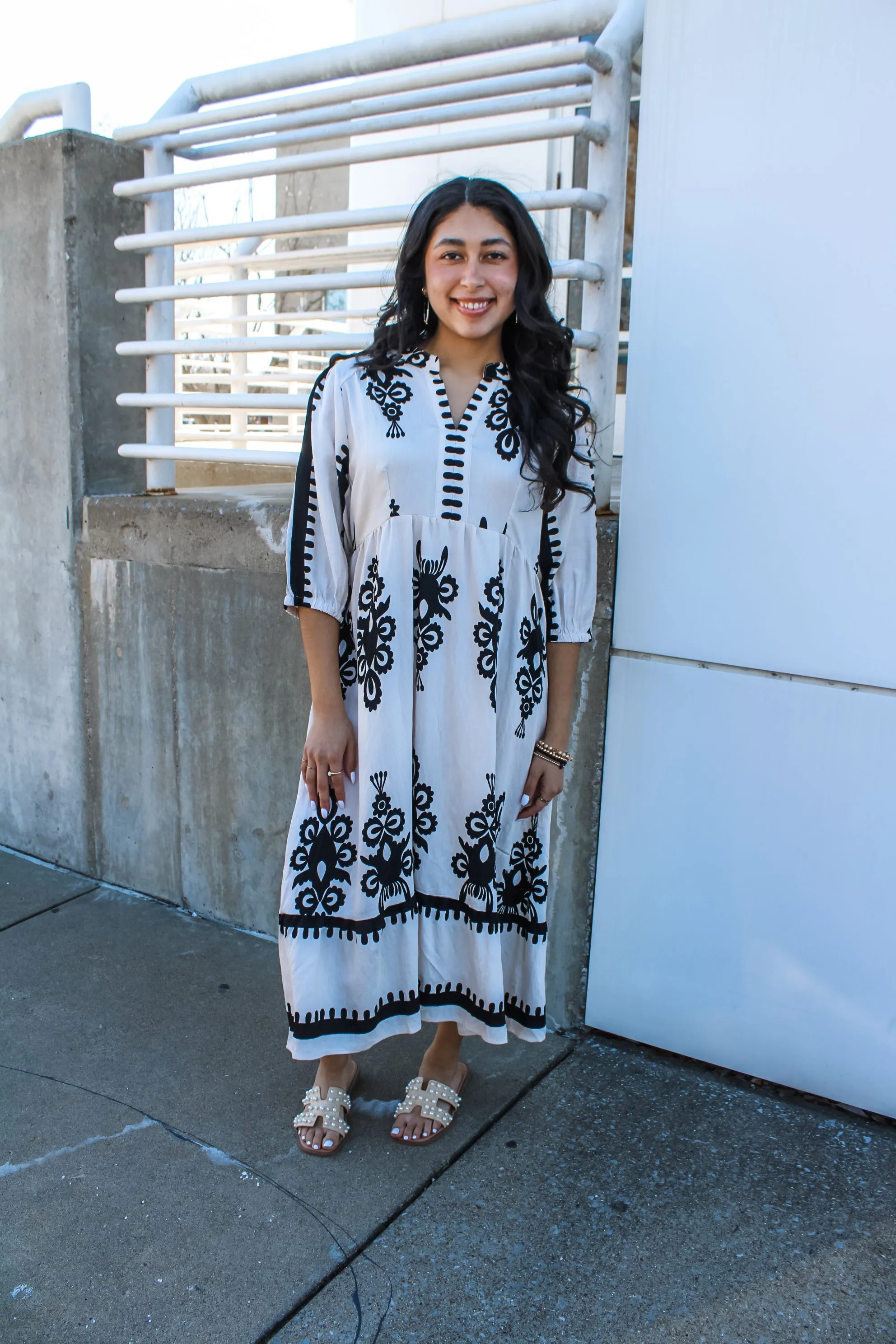 Maya Printed Midi • Ivory/Black