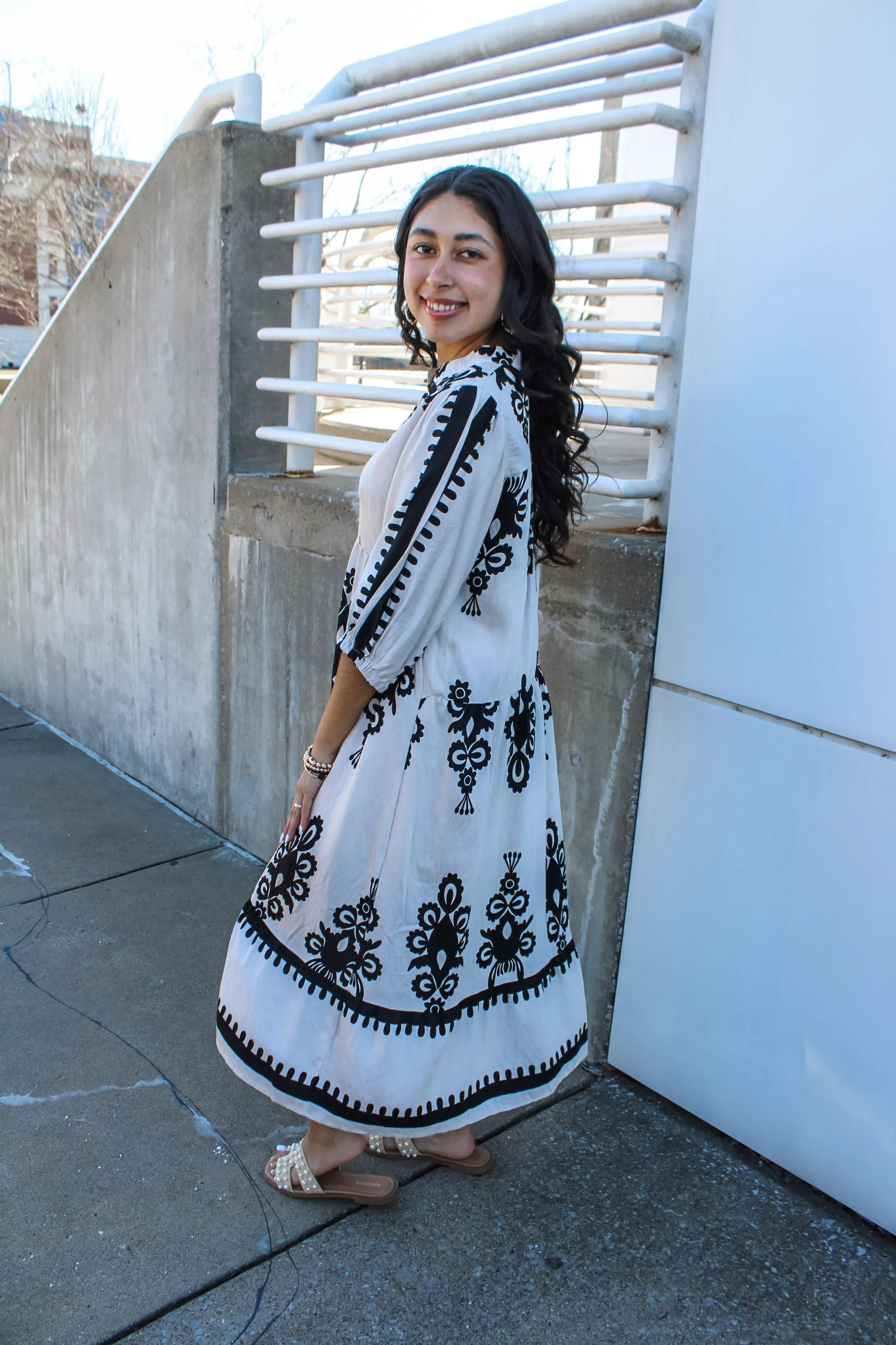 Maya Printed Midi • Ivory/Black