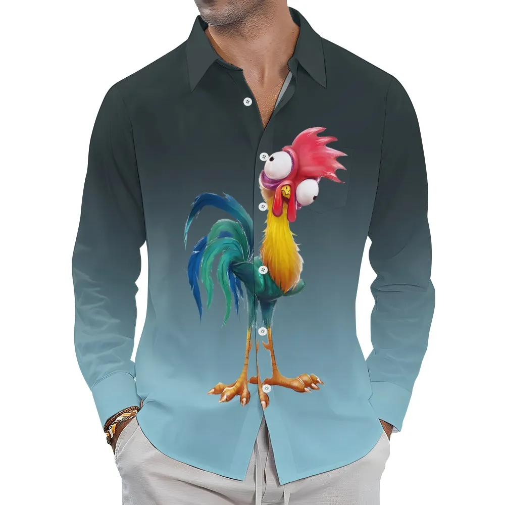 Men's Casual Rooster Printed Long Sleeve Shirt 2311000229