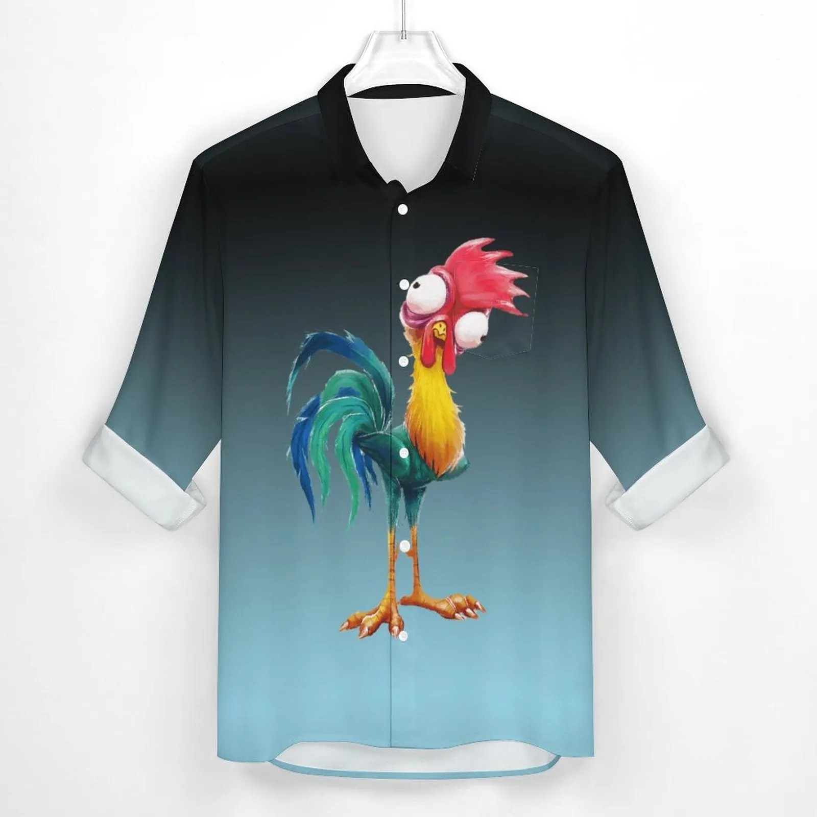 Men's Casual Rooster Printed Long Sleeve Shirt 2311000229