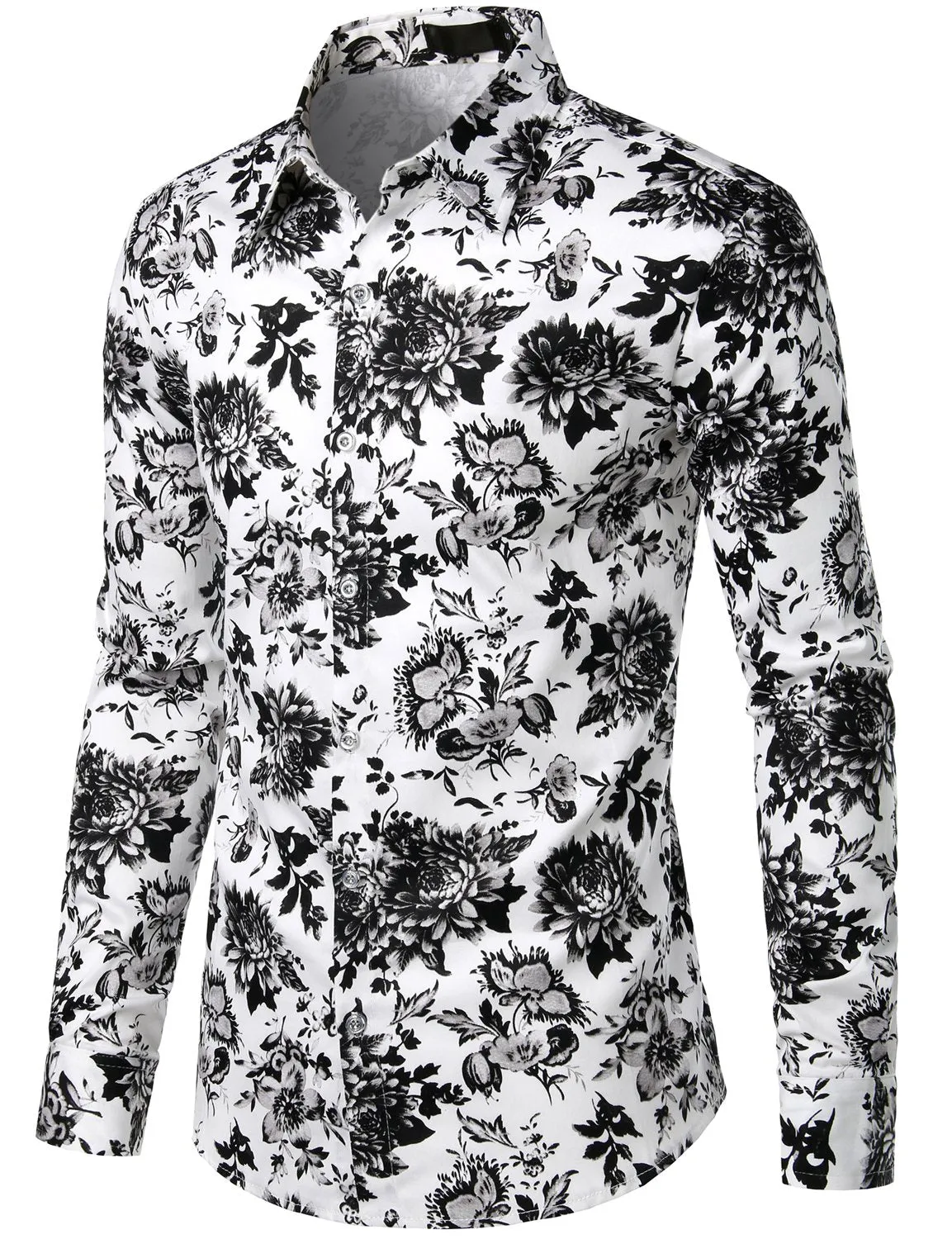 Men's Floral  Cotton Casual Button Down Long Sleeve Shirt
