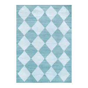 Minimalistic Blue Diamond Area Jute Rug