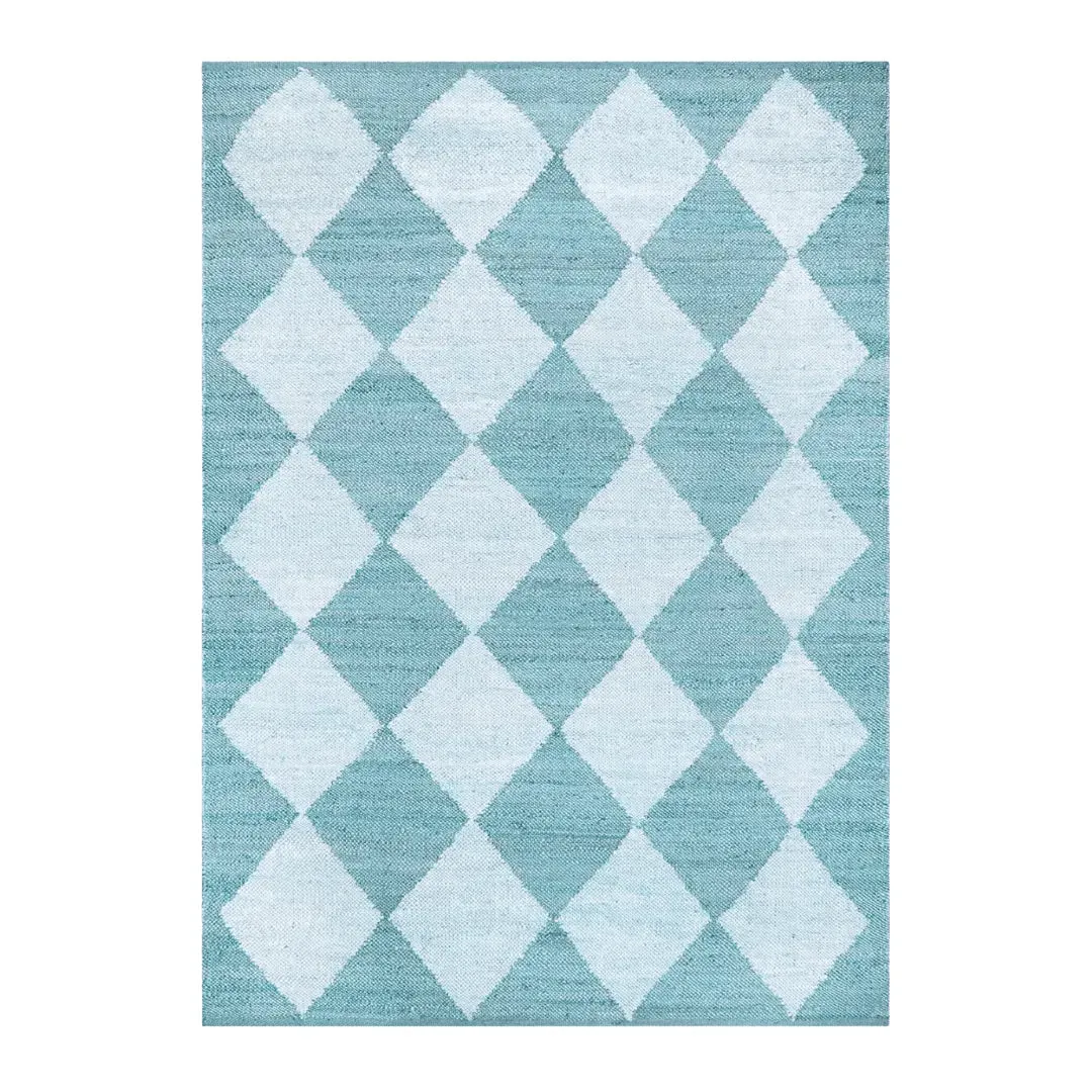 Minimalistic Blue Diamond Area Jute Rug