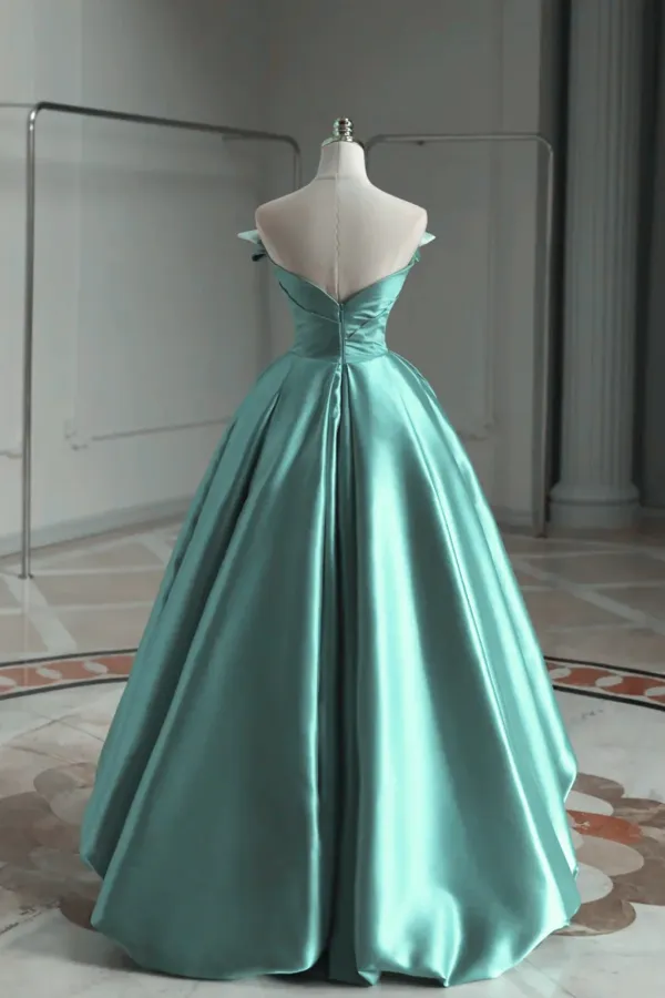 Mint Blue Satin Sweetheart Long Wedding Party Dress, Satin Prom Dress APP1117