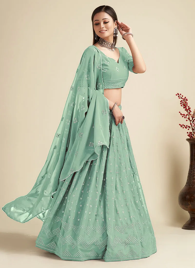 Mint Green Sequence Embroidery Traditional Lehenga Choli