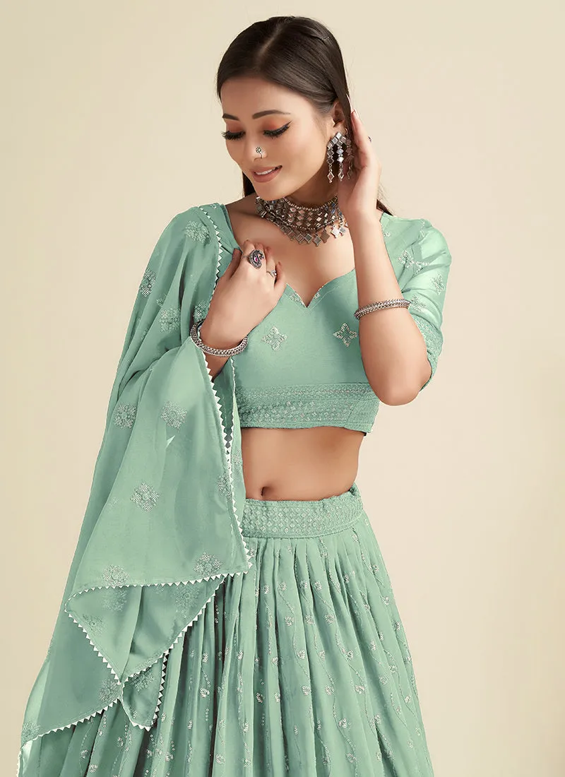 Mint Green Sequence Embroidery Traditional Lehenga Choli