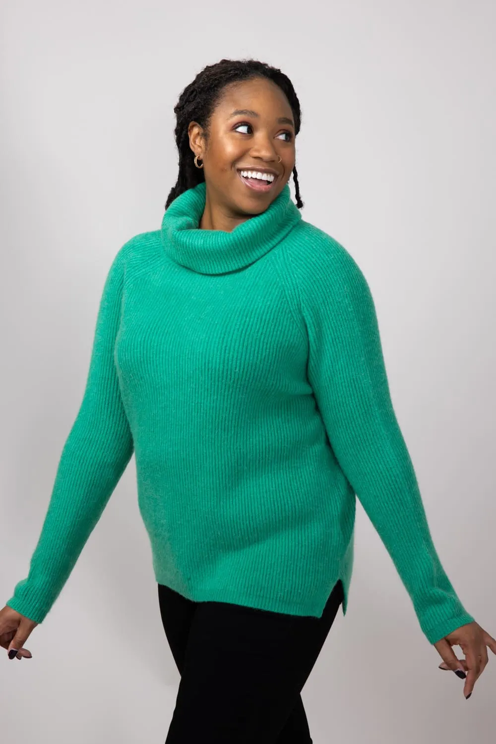 Miracle Basic Ribbed Turtleneck Sweater for Women in Green | 2717-GREEN