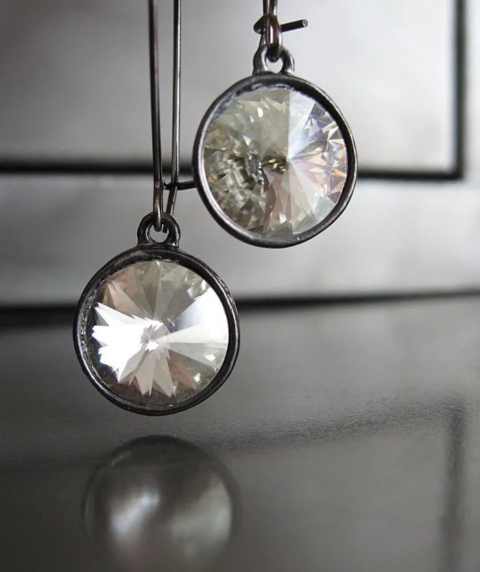 MOONLIGHT -  Crystal Rivoli Earrings - Silver Shade