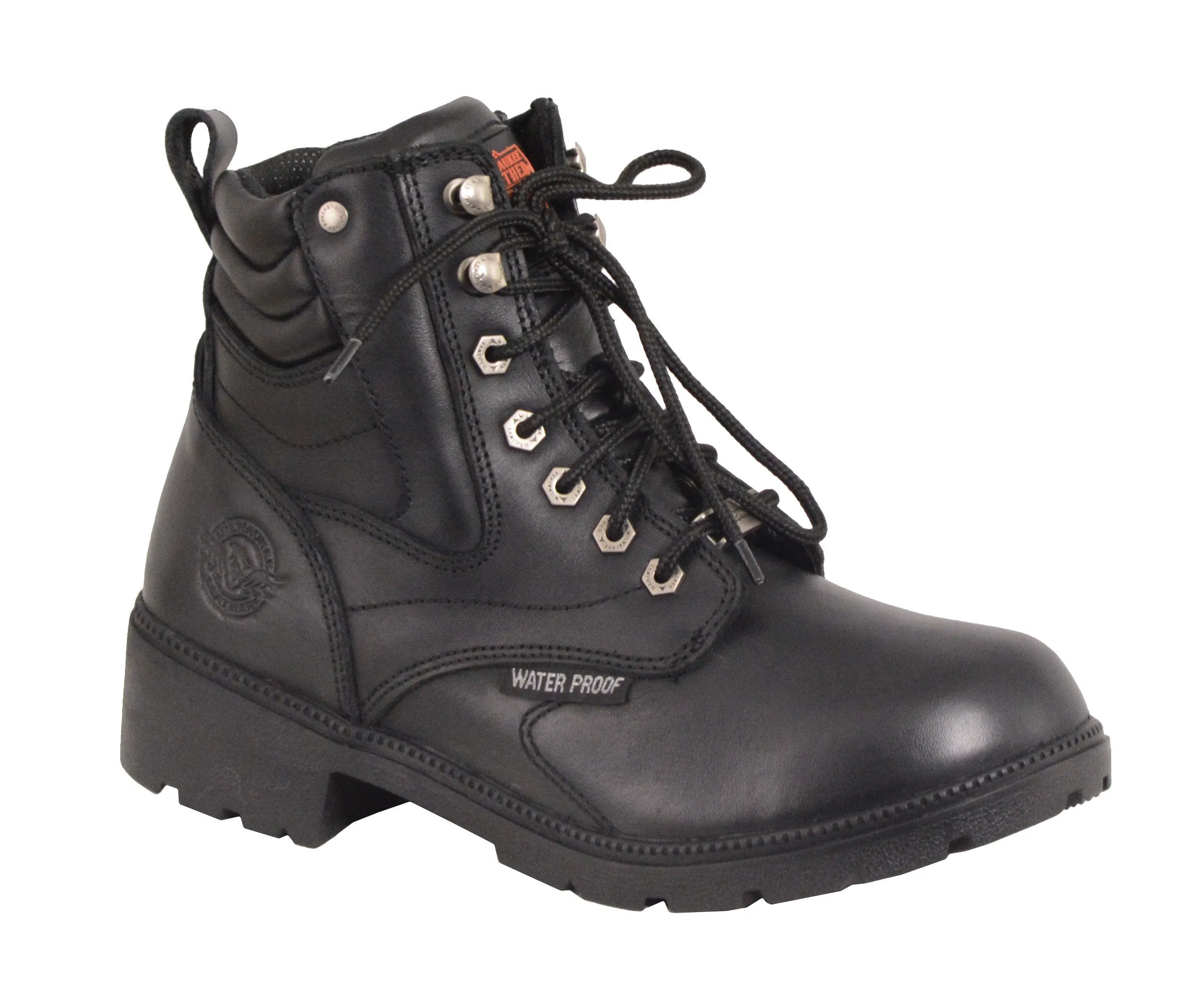 Motorbike women's Waterproof Side zipper plain toe leather boot