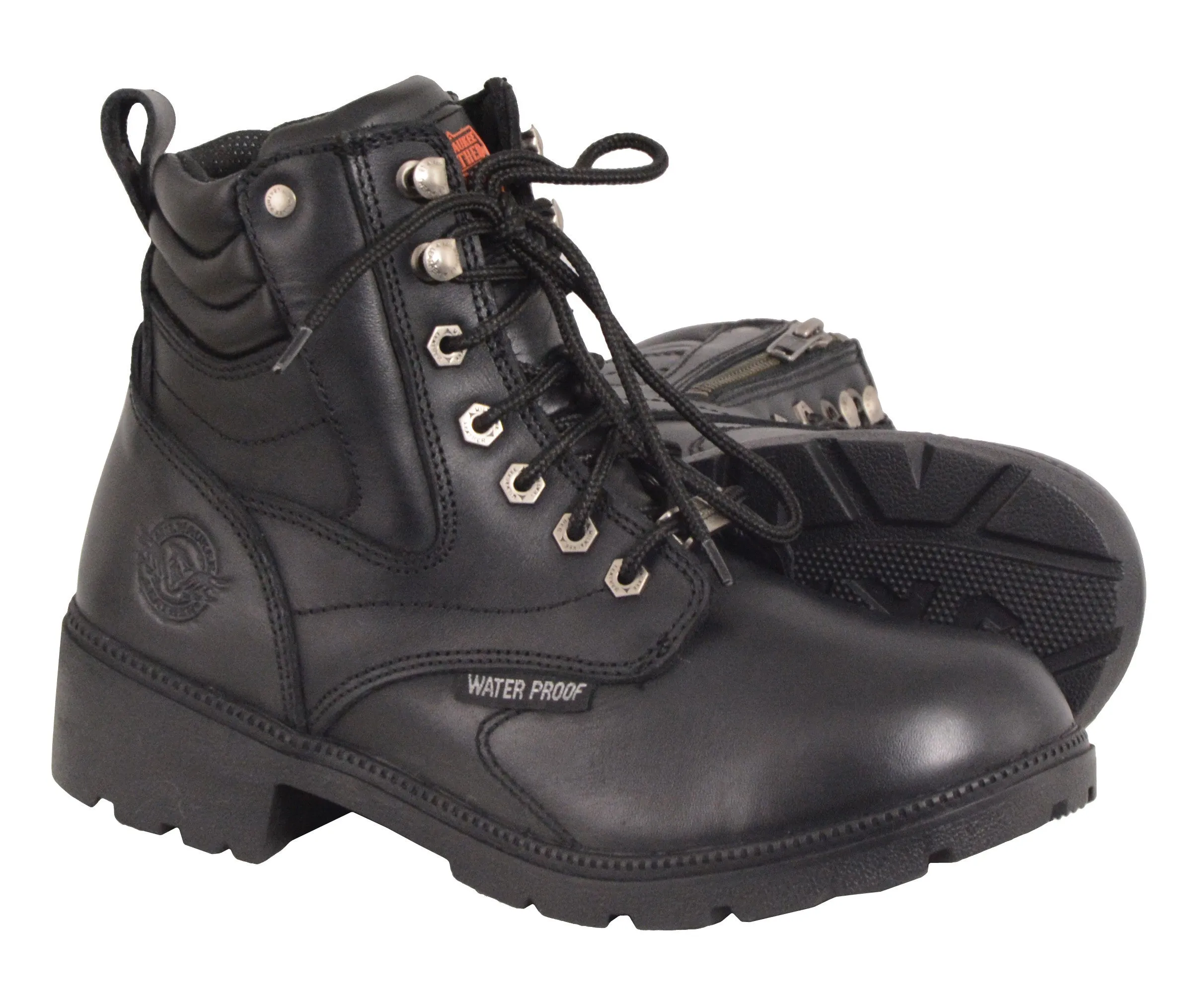 Motorbike women's Waterproof Side zipper plain toe leather boot