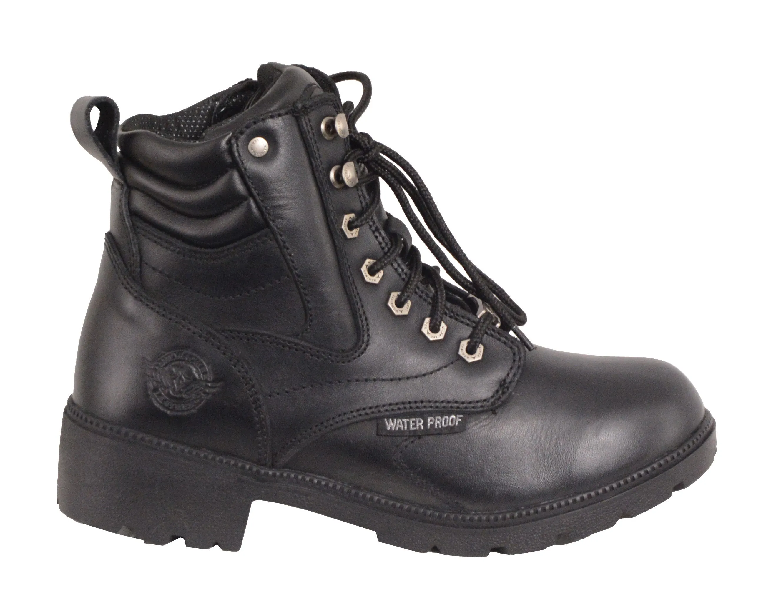 Motorbike women's Waterproof Side zipper plain toe leather boot