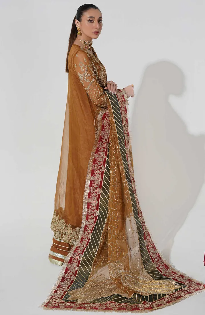 Multi Colored Embellished Brown Pakistani Kameez Sharara Dress