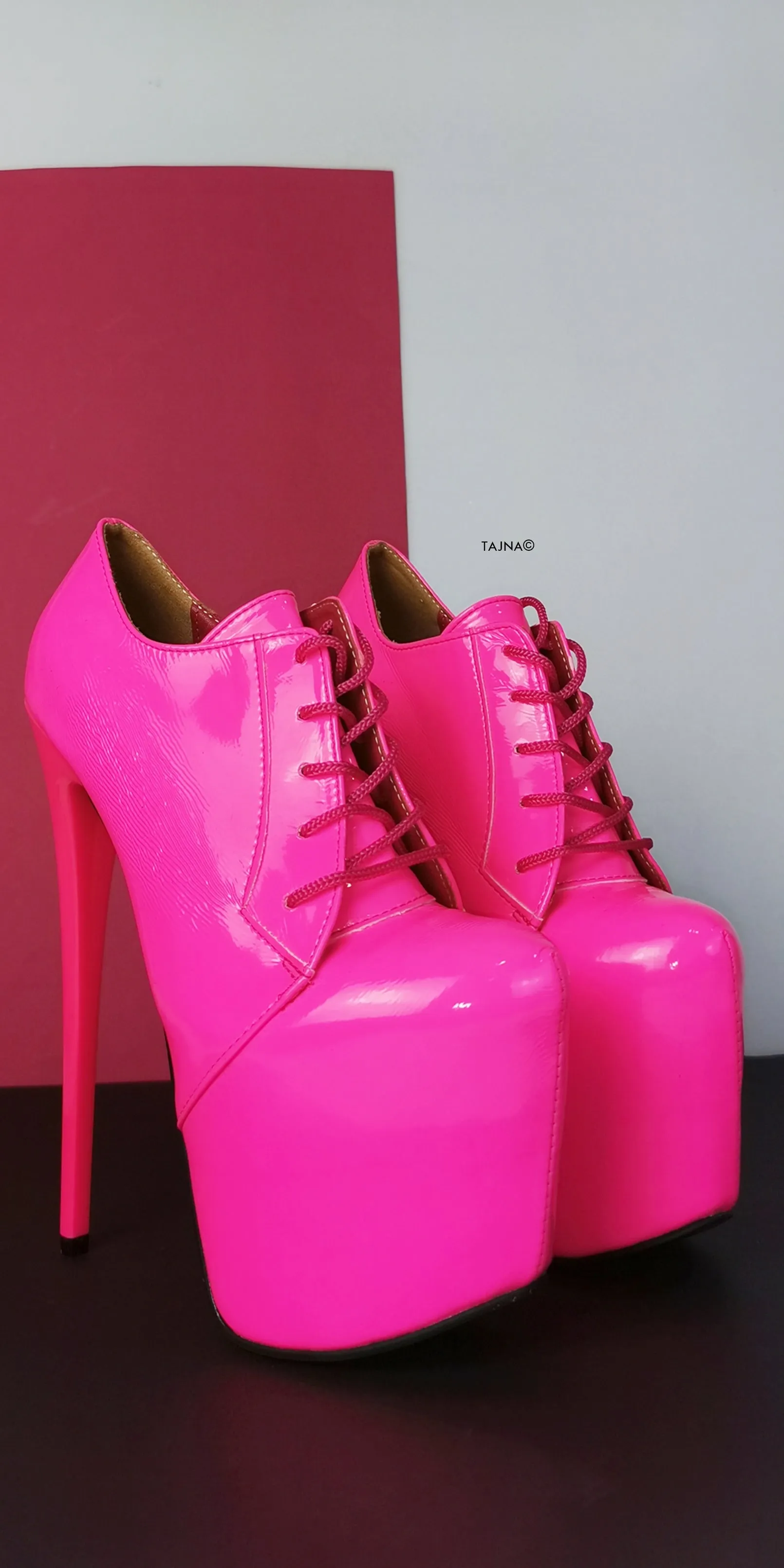 Neon Pink Lac Oxford Ankle High Heels