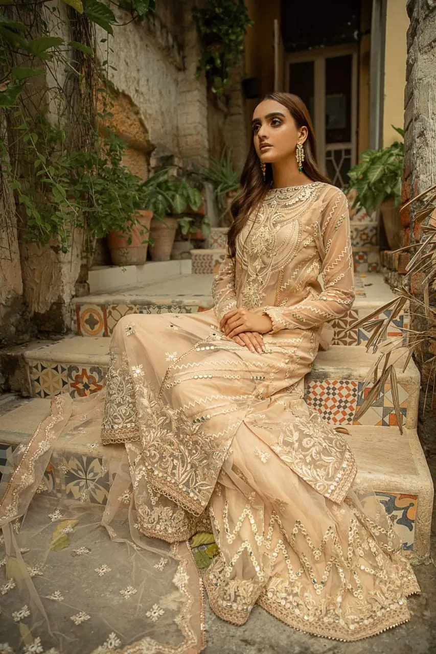 Net Embroidered Gharara Party Dress #Y6026
