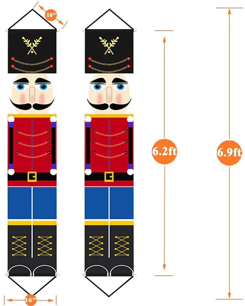 New Jolik Large Christmas Outdoor Nutcracker Banners - 6.2ft Soldier Nutcracker Christmas Banners, set of 2 for each side! Includes wooden hanging dowels