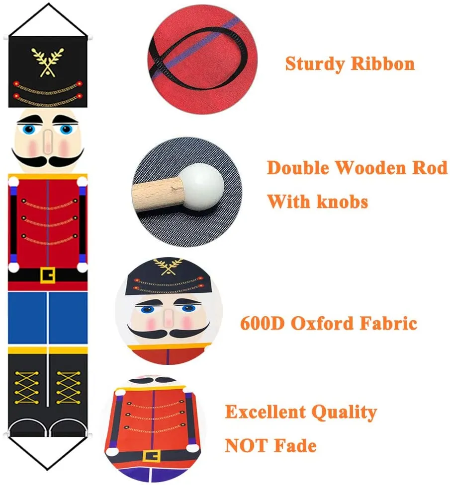 New Jolik Large Christmas Outdoor Nutcracker Banners - 6.2ft Soldier Nutcracker Christmas Banners, set of 2 for each side! Includes wooden hanging dowels