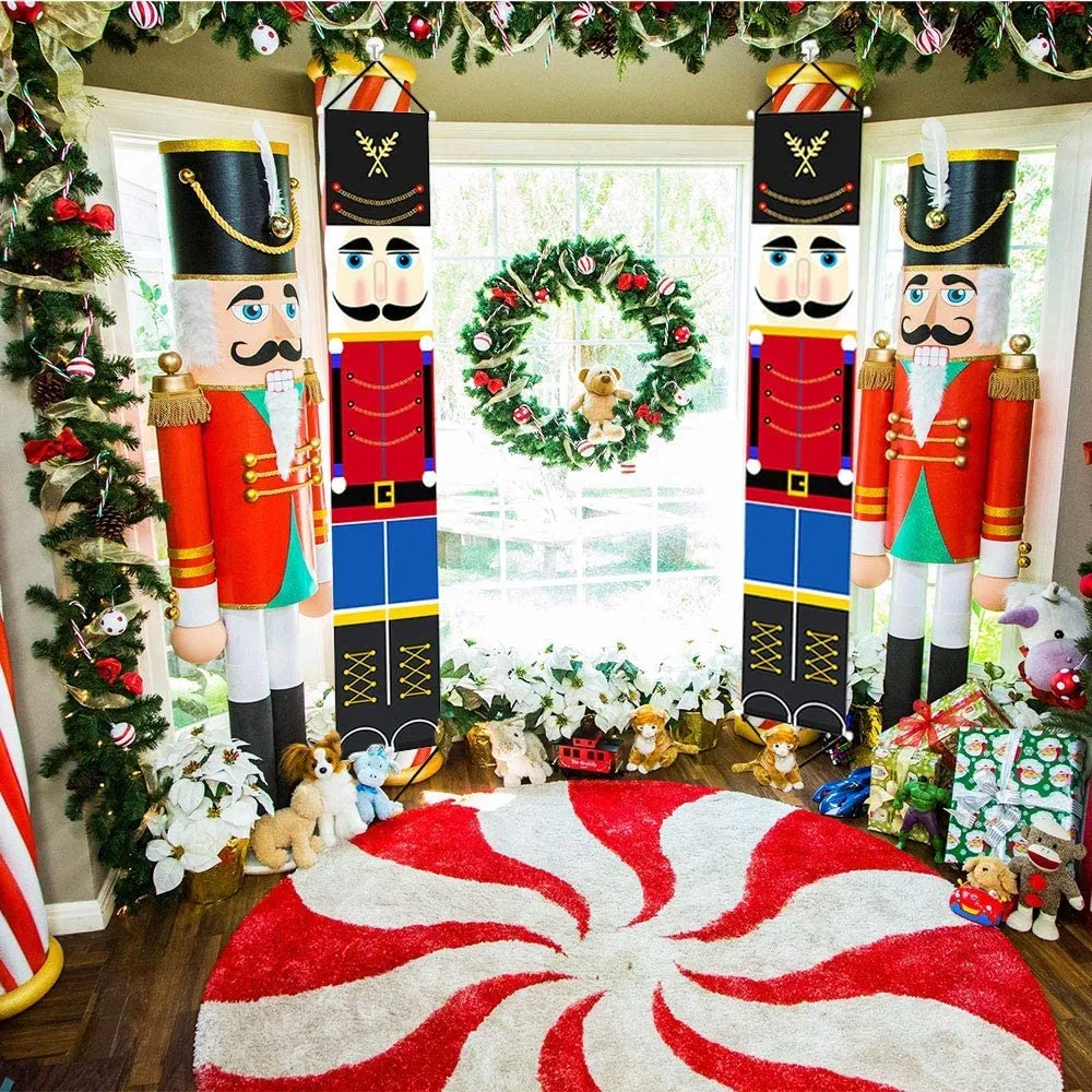 New Jolik Large Christmas Outdoor Nutcracker Banners - 6.2ft Soldier Nutcracker Christmas Banners, set of 2 for each side! Includes wooden hanging dowels