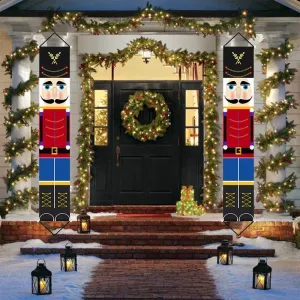 New Jolik Large Christmas Outdoor Nutcracker Banners - 6.2ft Soldier Nutcracker Christmas Banners, set of 2 for each side! Includes wooden hanging dowels