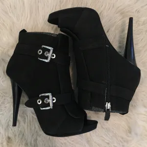 NINE WEST Black Arrivederci Open-Toe Booties Size 8 NWOB