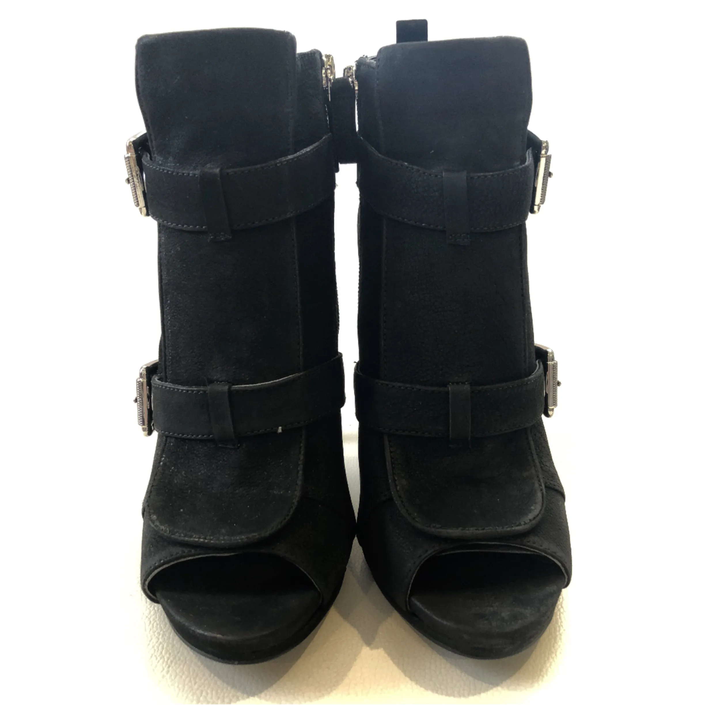 NINE WEST Black Arrivederci Open-Toe Booties Size 8 NWOB
