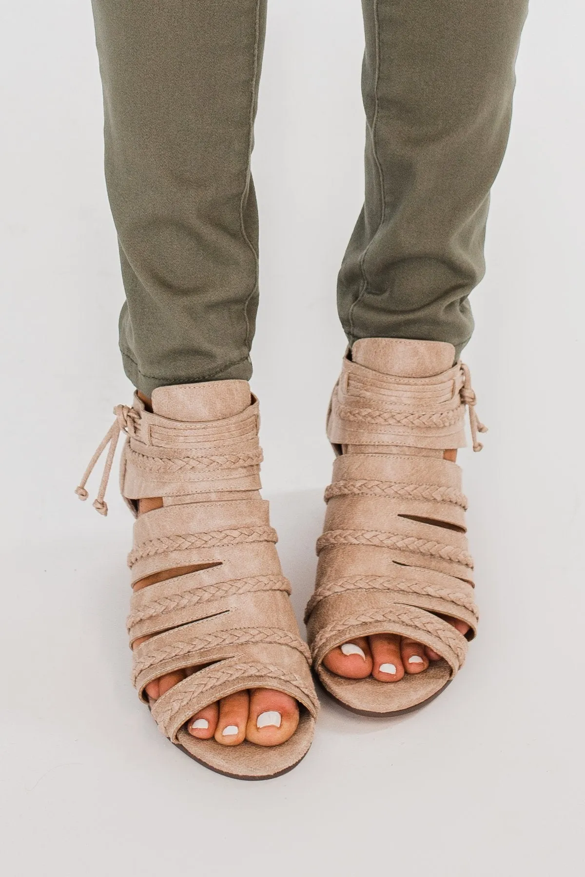 Not Rated Peep Toe Cullie Booties- Beige