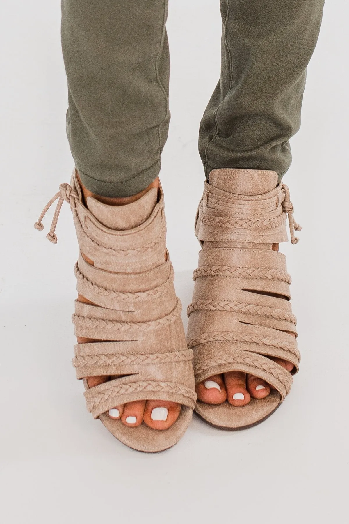 Not Rated Peep Toe Cullie Booties- Beige