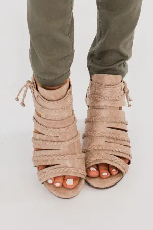 Not Rated Peep Toe Cullie Booties- Beige