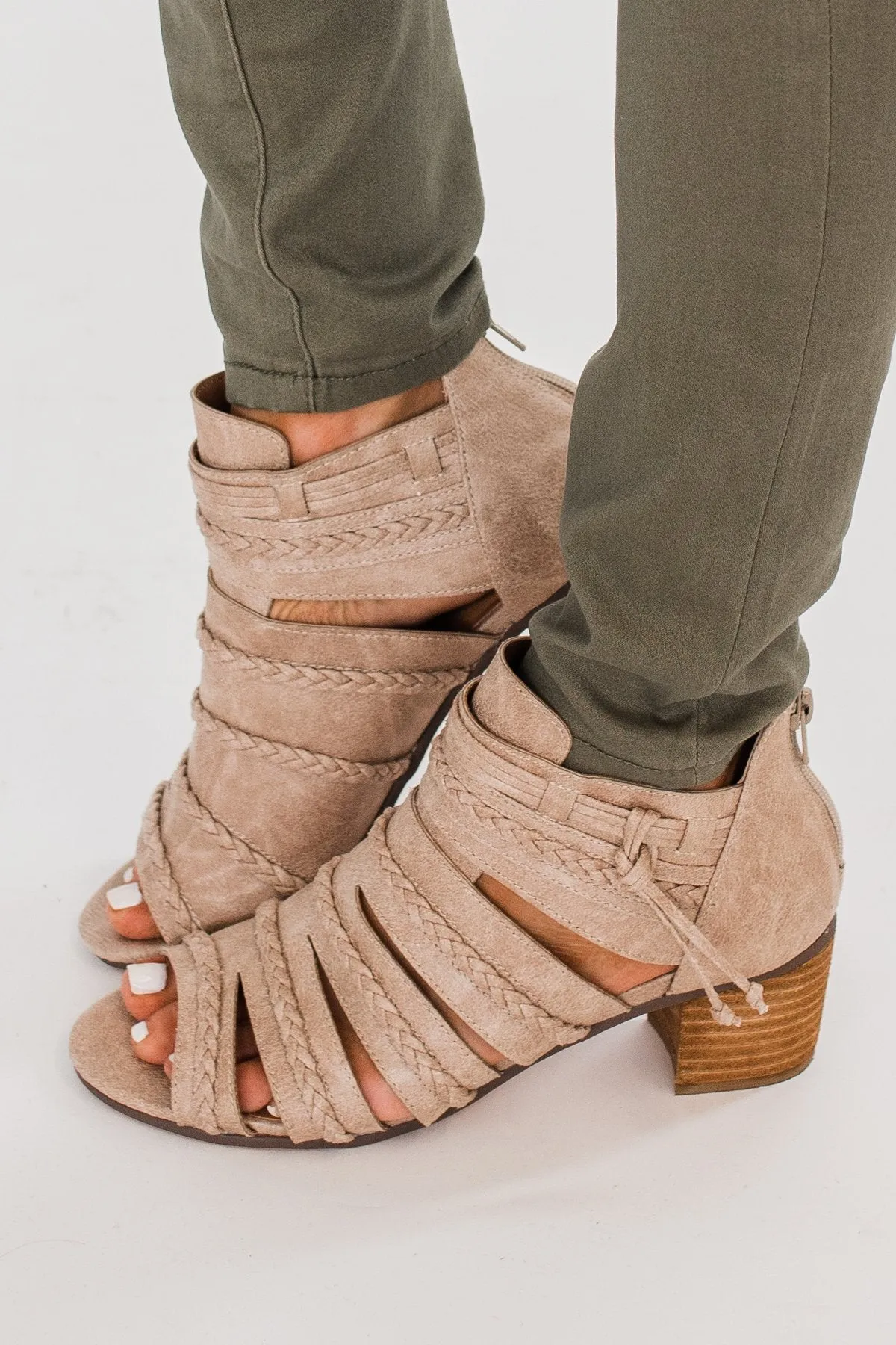 Not Rated Peep Toe Cullie Booties- Beige